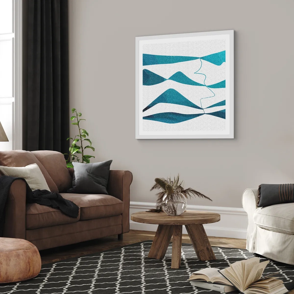 Pôster em moldura branca - Abstração: composto turquesa - 30x30 cm
