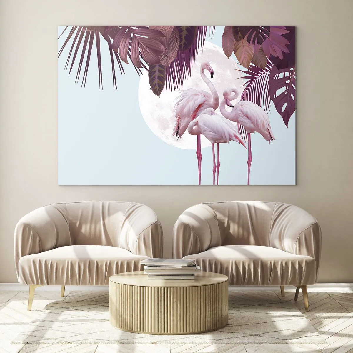 Quadro em vidro - Três graças de pássaros - 70x50cm - Três graças de pássaros - Decoração de parede moderna para a sala de estar e quarto ARTTOR