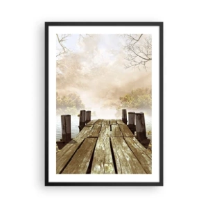Pôster com moldura preta - Um antigo píer de madeira sobre um lago em um ambiente nebuloso - 50x70cm - A leve tristeza do outono - Decoração de parede moderna para a sala de estar e quarto ARTTOR