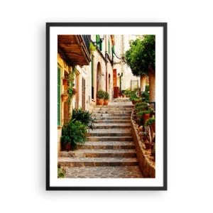 Pôster com moldura preta - O charme de uma rua mediterrânea - 50x70cm - O encanto das férias espanholas - Decoração de parede moderna para a sala de estar e quarto ARTTOR