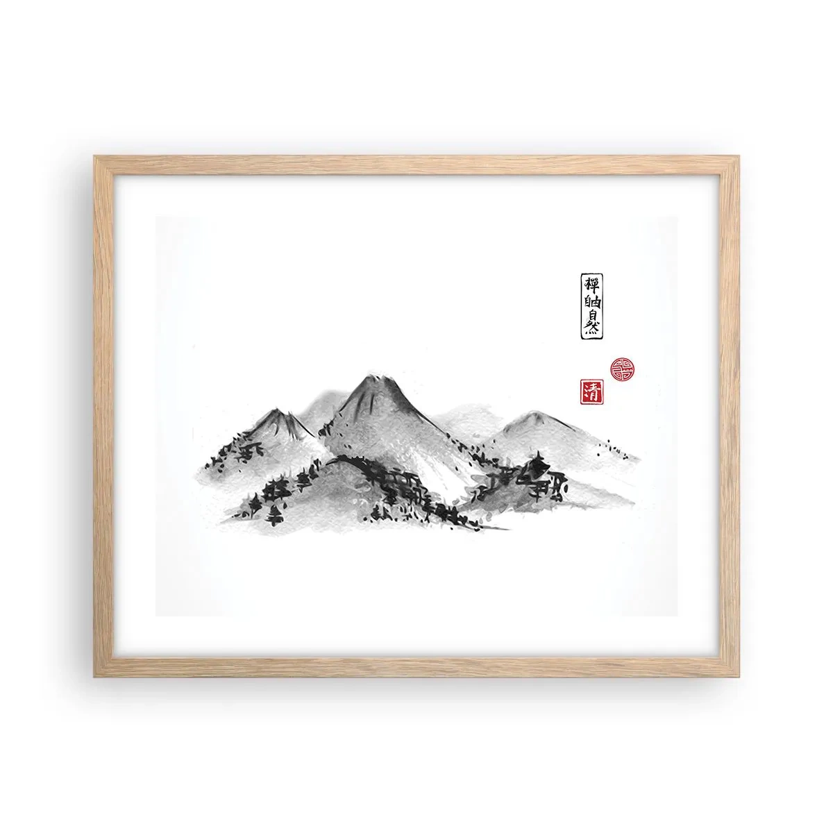 Pôster com moldura de carvalho claro - Para além do vale - 50x40 cm