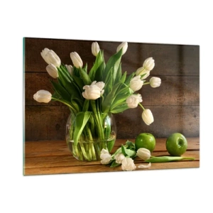 Quadro em vidro - Suculentas e frescas em verde e branco - 120x80 cm