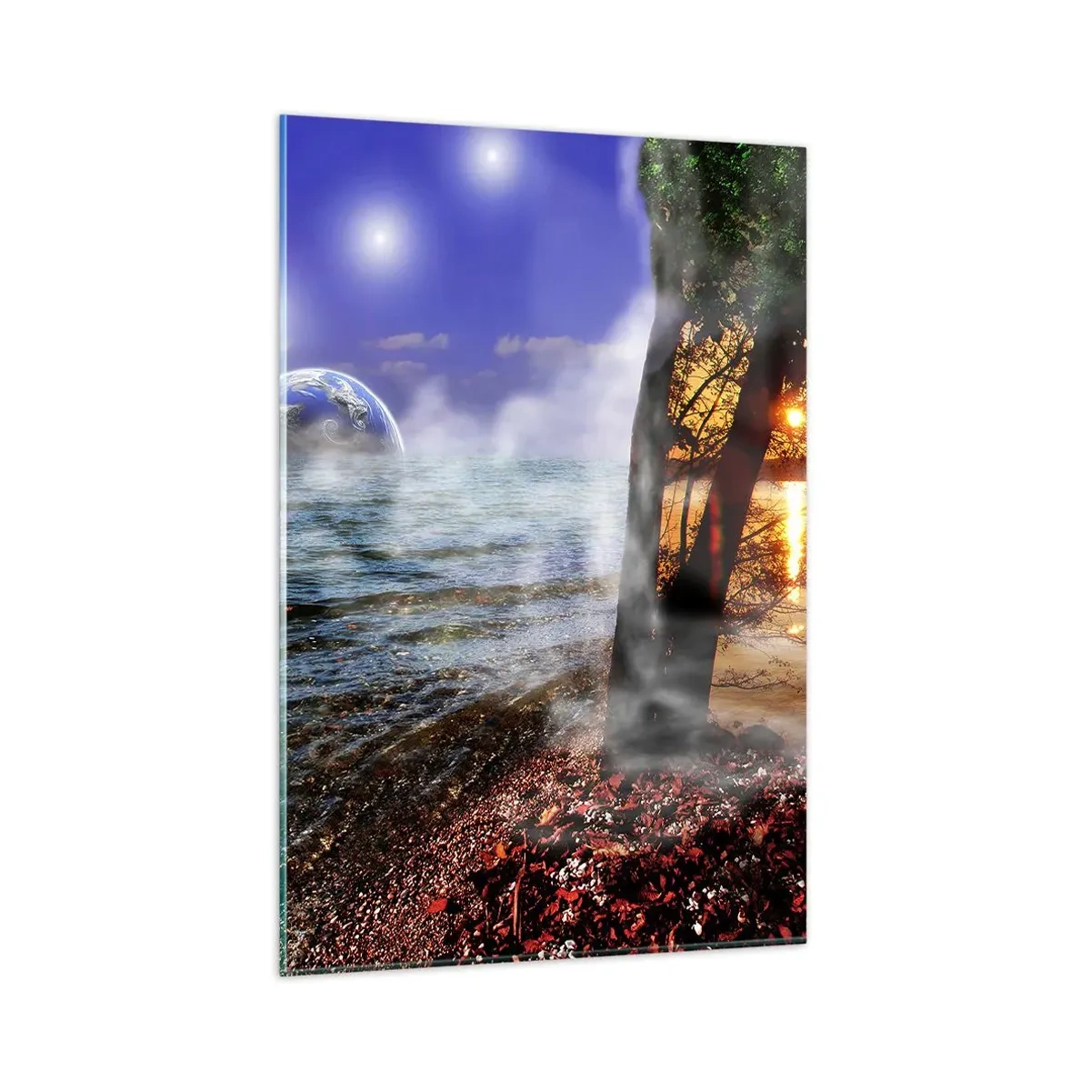 Quadro em vidro - Paisagem surrealista - a unidade da natureza - 80x120 cm