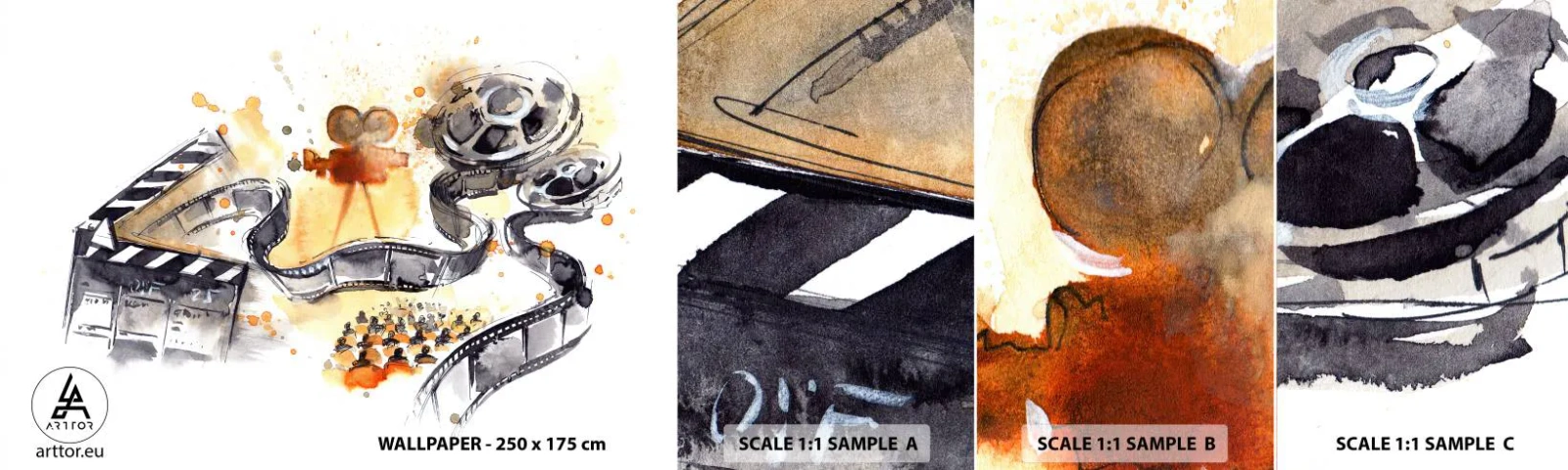 Amostra de papel de parede autocolante Deluxe Sticker - Na terra dos sonhos - Projetor de filme, Rolo de filme, Cinematografia - 100x30 cm