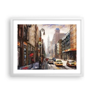 Pôster em moldura branca - Nova York – colorida também na chuva  - 50x40 cm