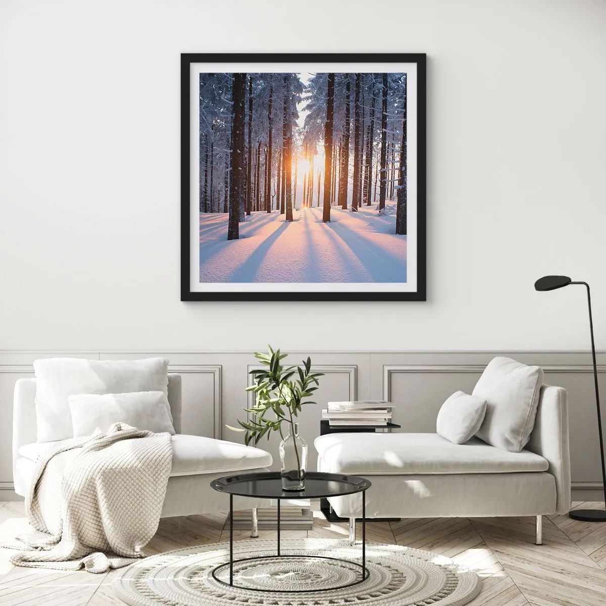 Pôster com moldura preta - Preto no branco - 60x60 cm