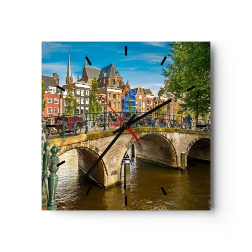 Relógio de parede - Relógio em vidro - Primavera junto ao canal - 30x30 cm
