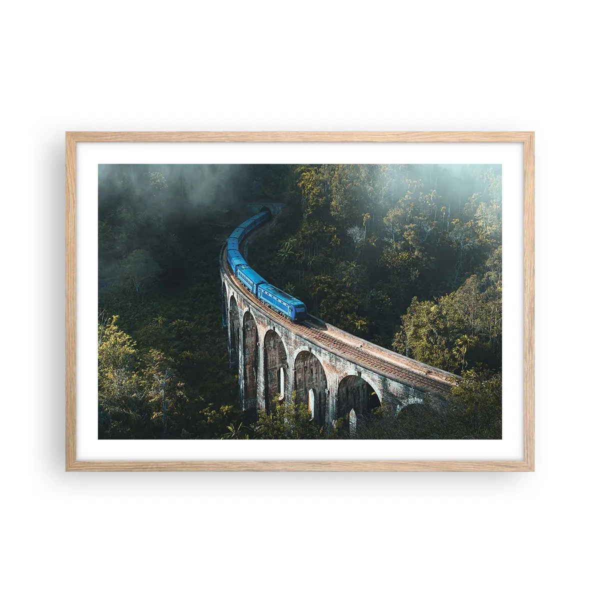 Pôster com moldura de carvalho claro - Comboio para a natureza - 70x50 cm