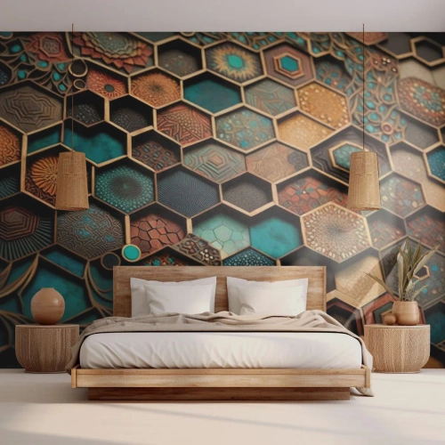 Papel de Parede Premium Sand - Ornamentos árabes – variação - Cubo, Mosaico, Padrão - 100x70 cm