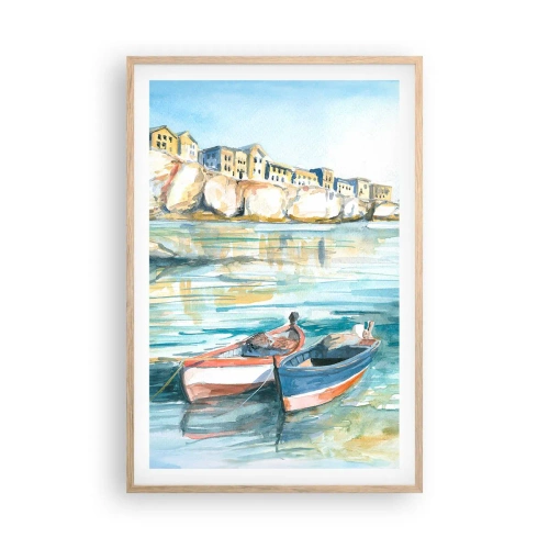 Pôster com moldura de carvalho claro - Paisagem em azul - 61x91 cm