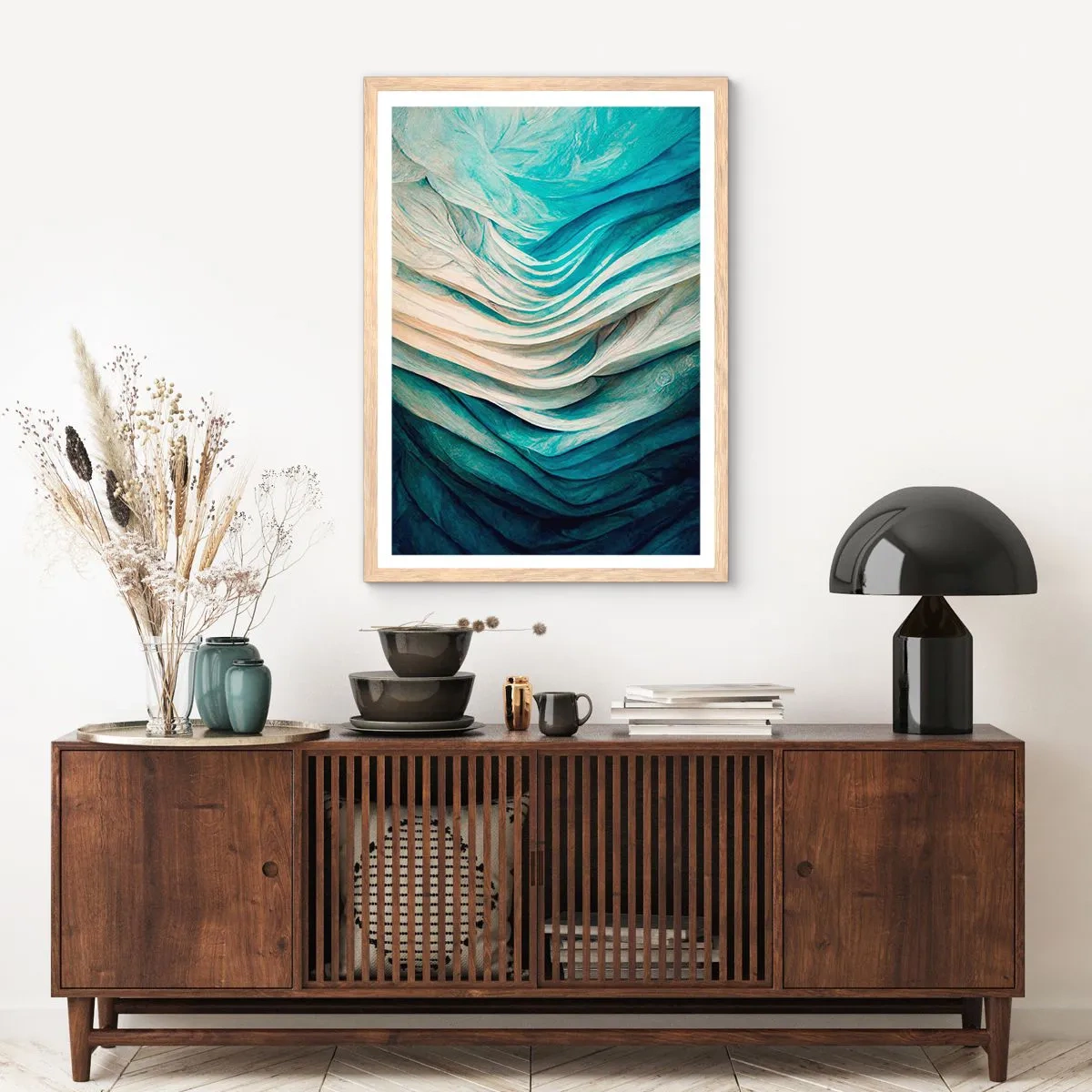 Pôster com moldura de carvalho claro - Insaciabilidade azul - 61x91 cm