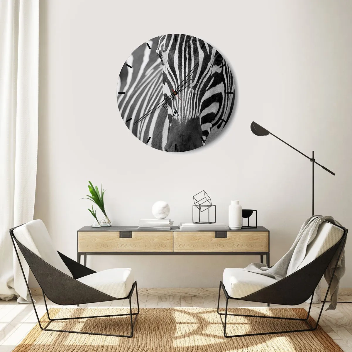 Relógio de parede - Relógio em vidro - Close-up de um padrão de zebra preto e branco - 30x30cm - O mundo é preto e branco - Decoração de parede moderna para a sala de estar, cozinha e quarto ARTTOR
