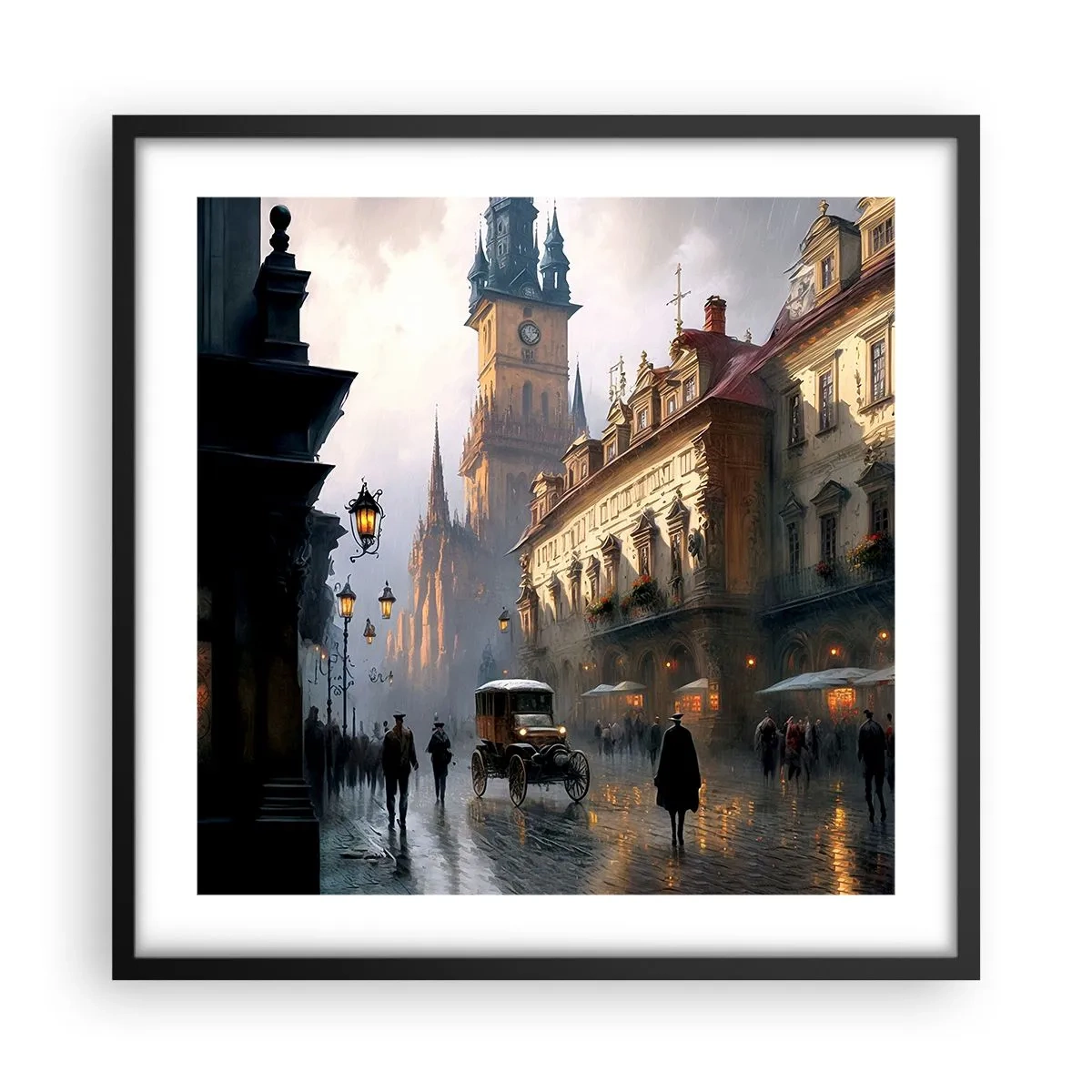 Pôster com moldura preta - O encanto de uma noite em Praga - 50x50 cm