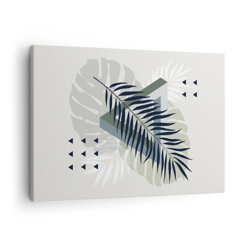 Quadro em tela - Composição geométrica com folhas tropicais em tons de verde - 70x50cm - Natureza e geometria – duas ordens? - Decoração de parede moderna para a sala de estar e quarto ARTTOR