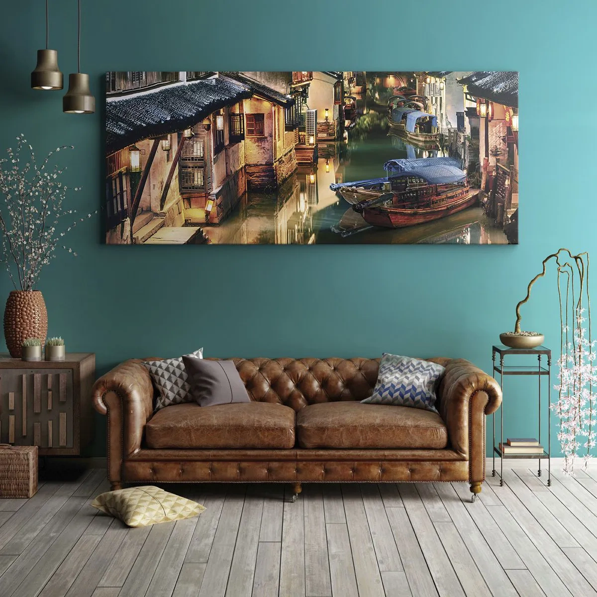 Quadro em tela - Uma noite em uma rua chinesa - 100x40 cm