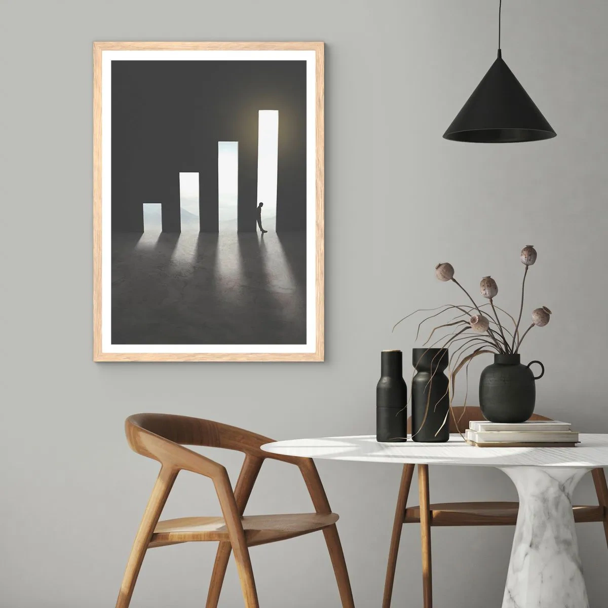 Pôster com moldura de carvalho claro - Sucesso – impressão - 50x70 cm