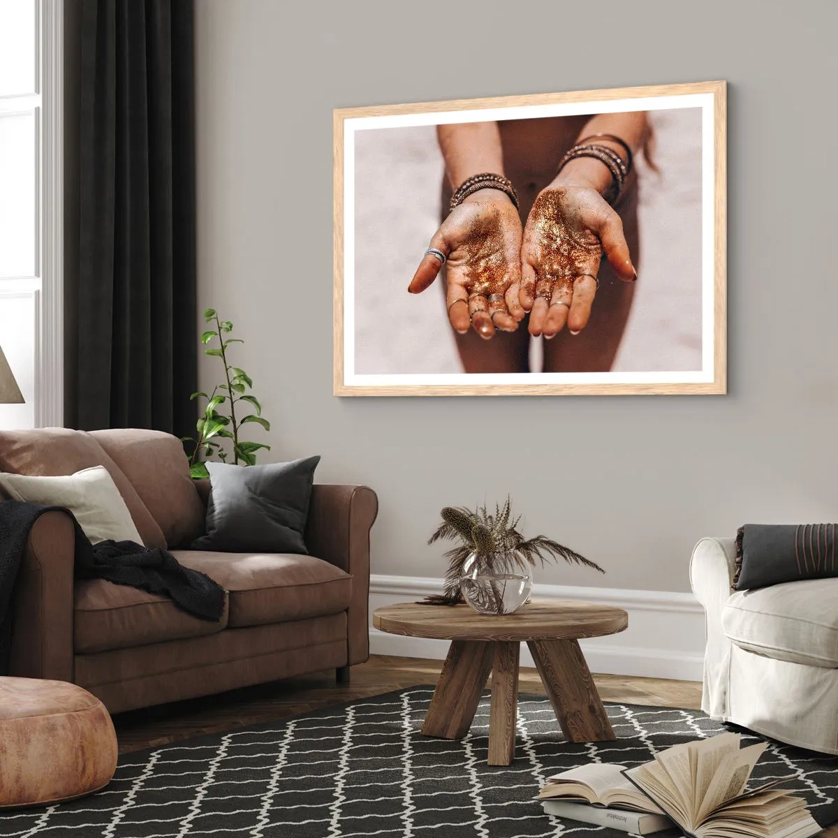 Pôster com moldura de carvalho claro - Um presente para si - 100x70 cm