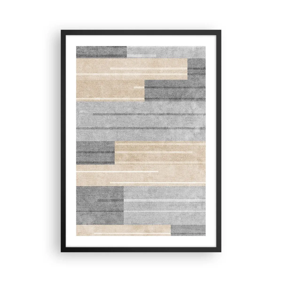 Pôster com moldura preta - Uma composição geométrica moderna em tons de cinza e bege - 50x70cm - Composição: mantenha vertical - Decoração de parede moderna para a sala de estar e quarto ARTTOR