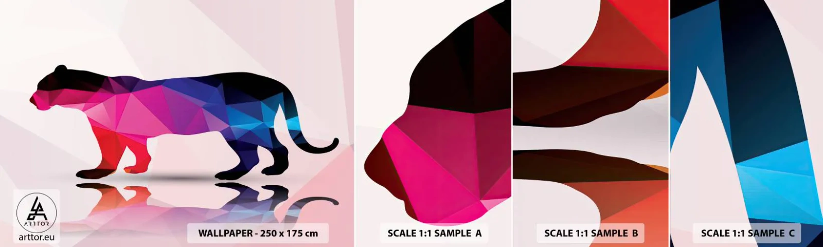 Amostra de Papel de Parede Standard Eco - A pantera em diamante - Animais, Pantera, Figura Geométrica - 100x30 cm