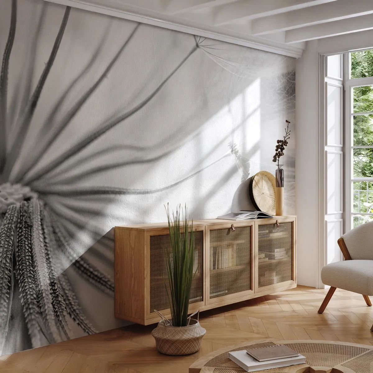 Papel de Parede Autocolante Deluxe Sticker - Dentes de leão, pipas - Minimalismo, Delicado, Flor - 150x105 cm