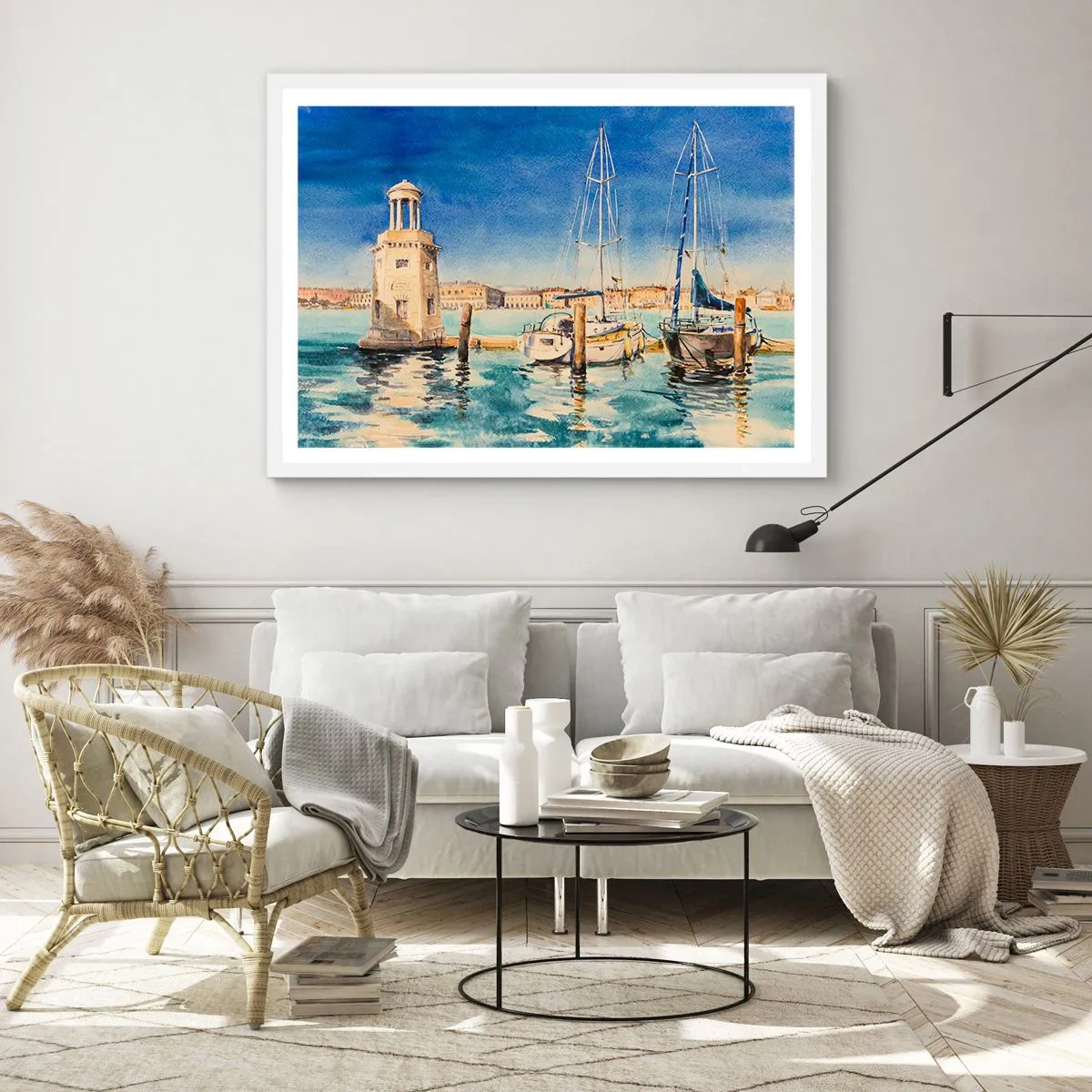 Pôster em moldura branca - Lagoa ensolarada - 100x70 cm