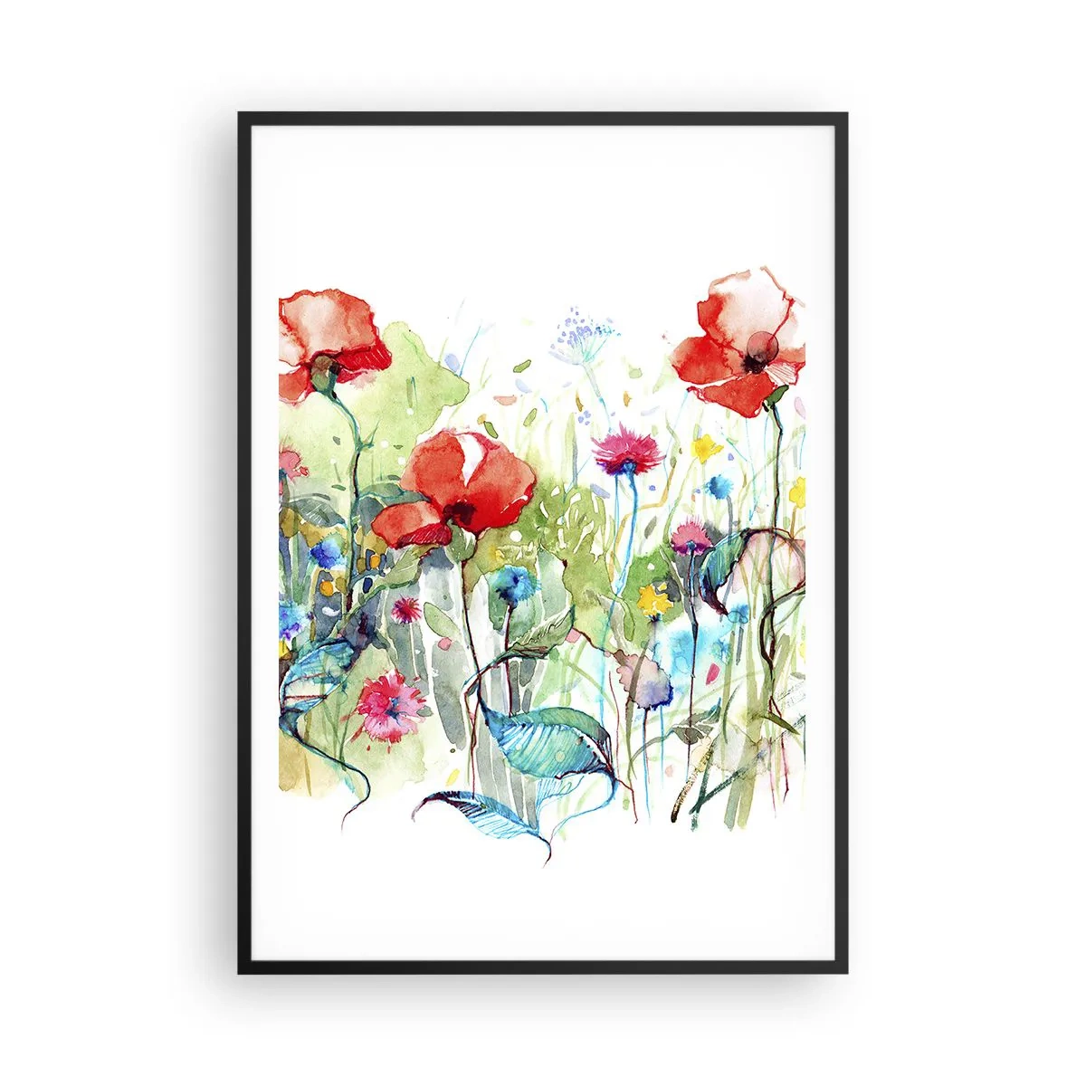 Pôster com moldura preta - Prado florido de maio - 70x100 cm