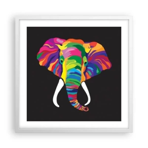 Pôster em moldura branca - O elefante que adorava banhar-se no arco-íris - 50x50 cm