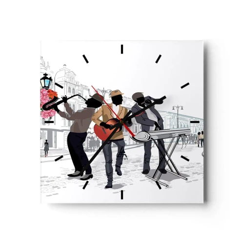 Relógio de parede - Relógio em vidro - Música de rua - 30x30 cm