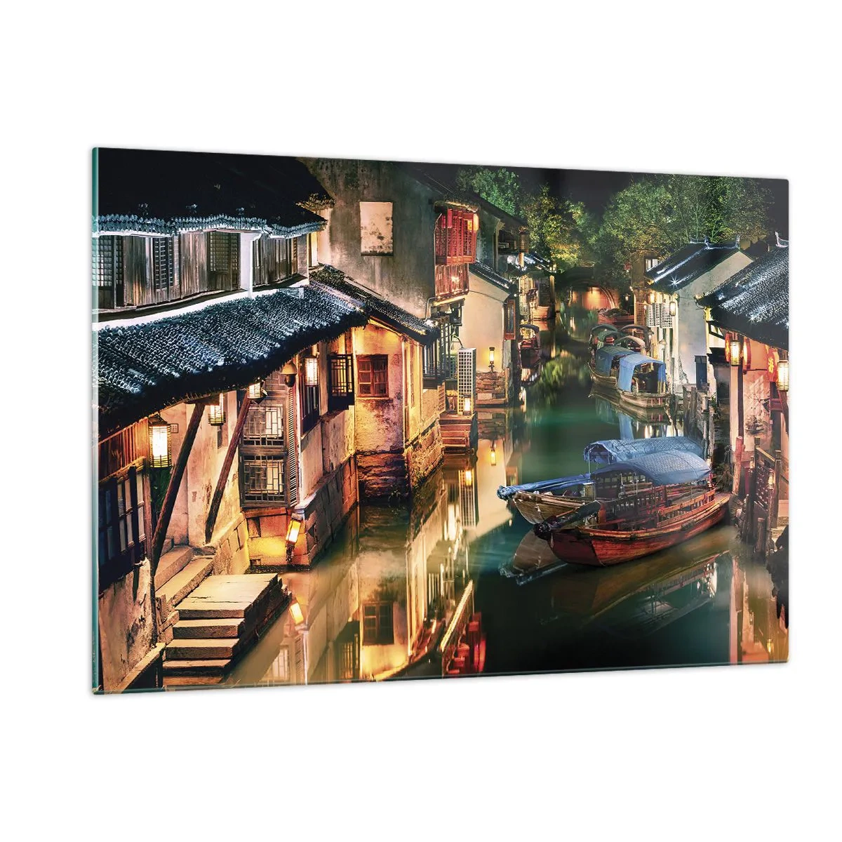 Quadro em vidro - Uma noite em uma rua chinesa - 120x80 cm