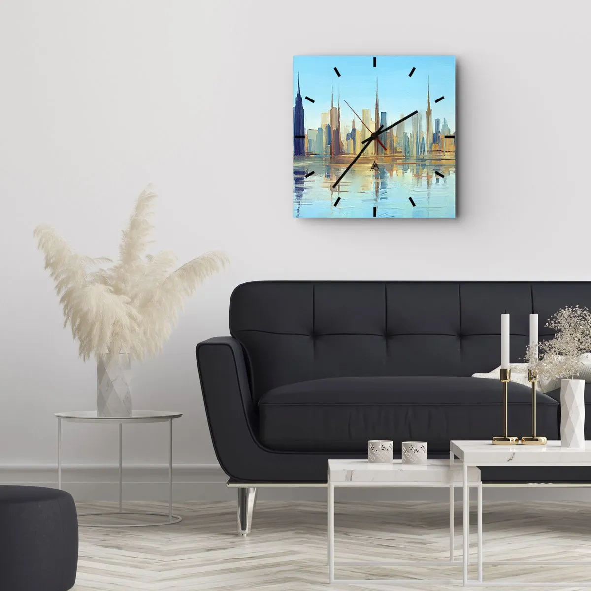 Relógio de parede - Relógio em vidro - Uma metrópole ensolarada - 40x40 cm