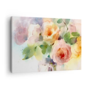 Quadro em tela - Rosas delicadas em estilo aquarela sobre fundo claro - 70x50cm - Delicado como uma aquarela - Decoração de parede moderna para a sala de estar e quarto ARTTOR