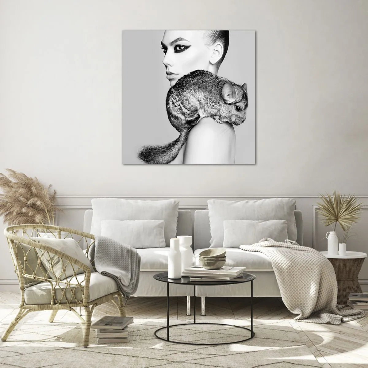 Quadro em vidro - A dama com a chinchila - 30x30 cm
