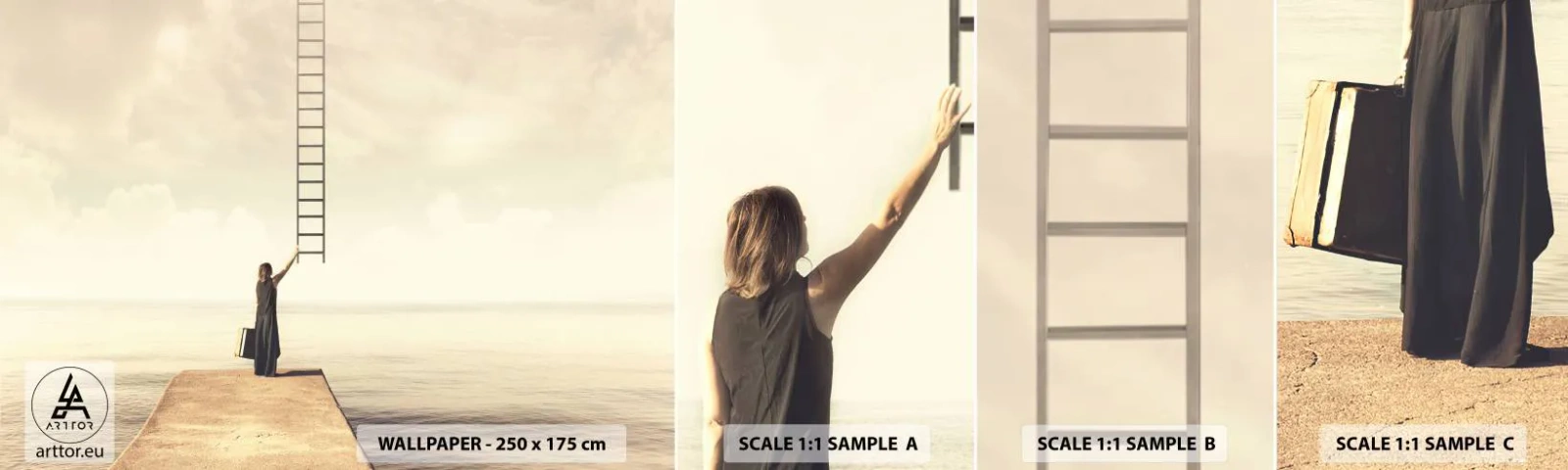 Amostra de Papel de Parede Standard Eco - Uma viagem mágica - Abstração, Mulher, Escada - 100x30 cm