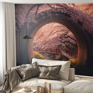 Papel de Parede Premium Sand - Primavera japonesa - Ponte, Japão, Cereja japonesa - 100x70 cm