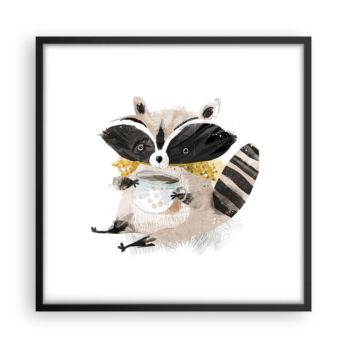 Pôster com moldura preta - O meu amigo guaxinim - 50x50 cm