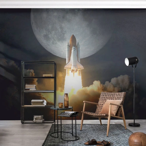 Papel de Parede Autocolante Deluxe Sticker - O início de uma aventura sobrenatural - Lua, Um foguete espacial, NASA - 200x140 cm