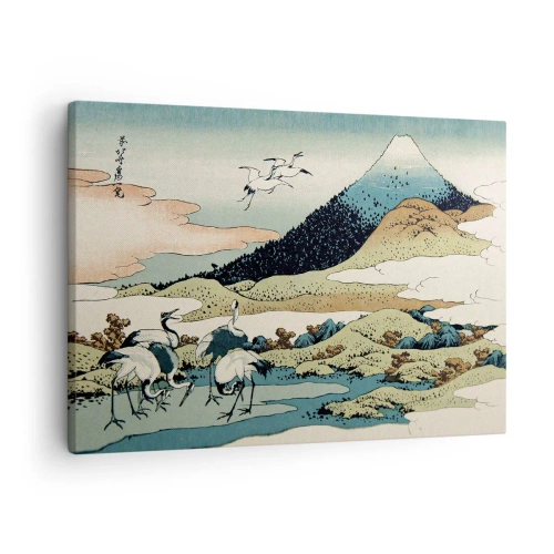 Quadro em tela - Gráficos tradicionais japoneses com montanhas e guindastes - 70x50cm - No espírito japonês - Decoração de parede moderna para a sala de estar e quarto ARTTOR
