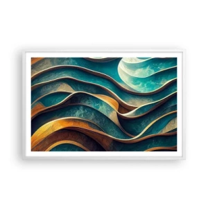 Pôster em moldura branca - Meandros de azul - 91x61 cm