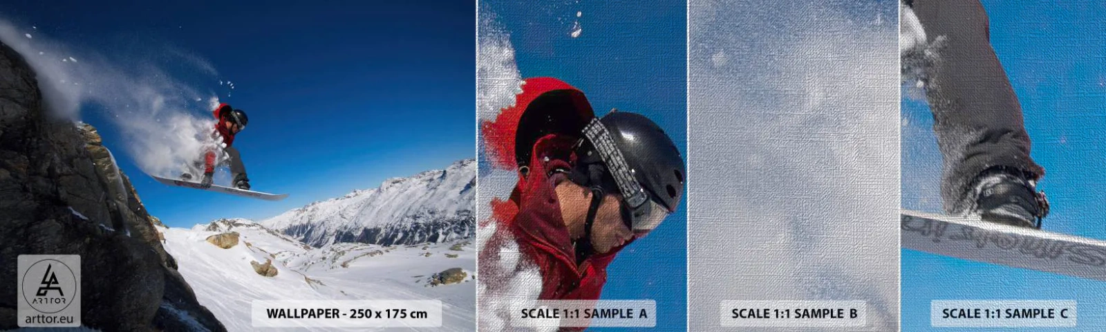 Amostra de papel de parede Premium Canvas - E tornou-se parte do espaço - Paisagem, Snowboard, Esporte - 100x30 cm