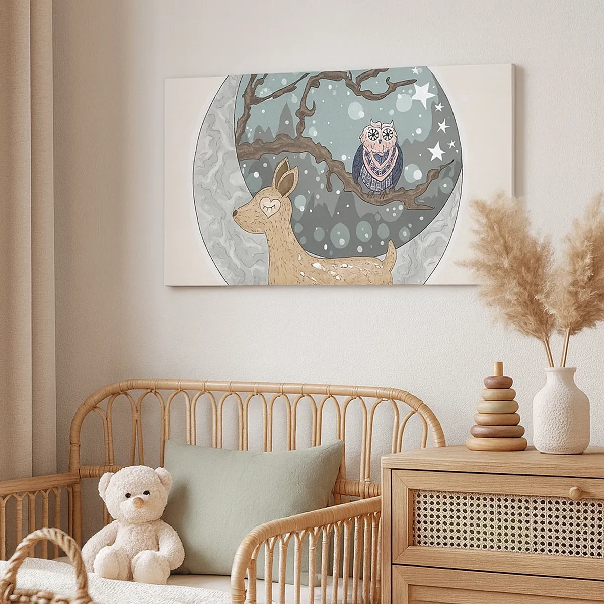 Quadro em tela - Noite na floresta como em um conto de fadas - 30x30 cm