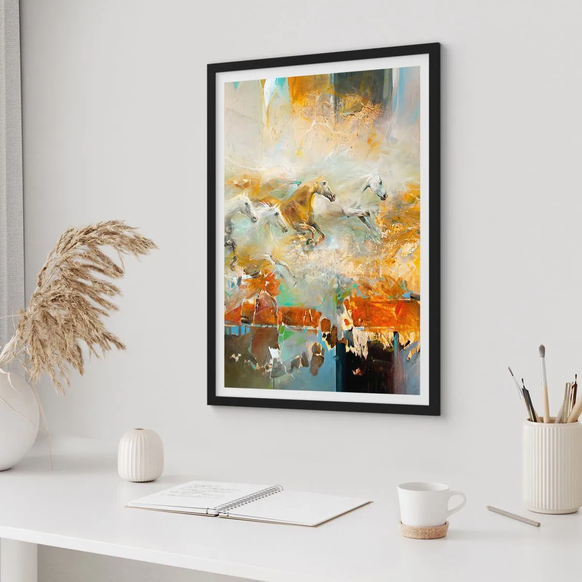 Pôster com moldura preta - A galope através da luz - 61x91 cm