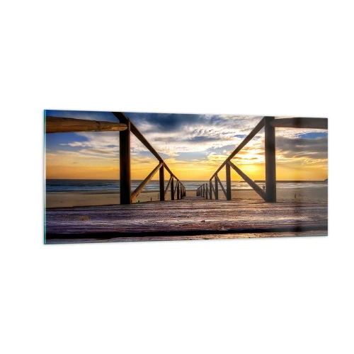 Quadro em vidro - Direto para a praia tranquila ao pôr do sol - 100x40 cm
