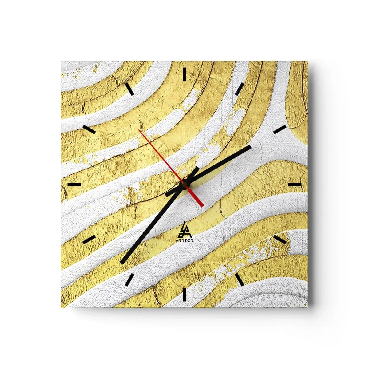 Relógio de parede - Relógio em vidro - Composição a branco e ouro - 30x30 cm