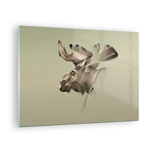 Quadro em vidro - Uma imagem moderna de um alce em um fundo verde - 70x50cm - O poder suave da calma - Decoração de parede moderna para a sala de estar e quarto ARTTOR