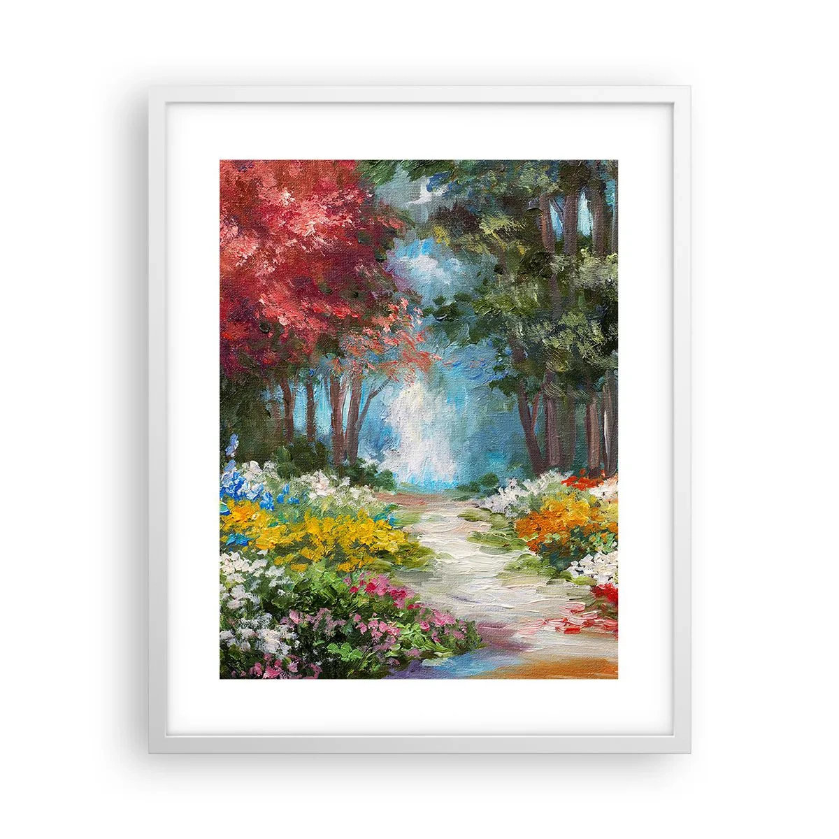 Pôster em moldura branca - Jardim florestal, floresta florida - 40x50 cm