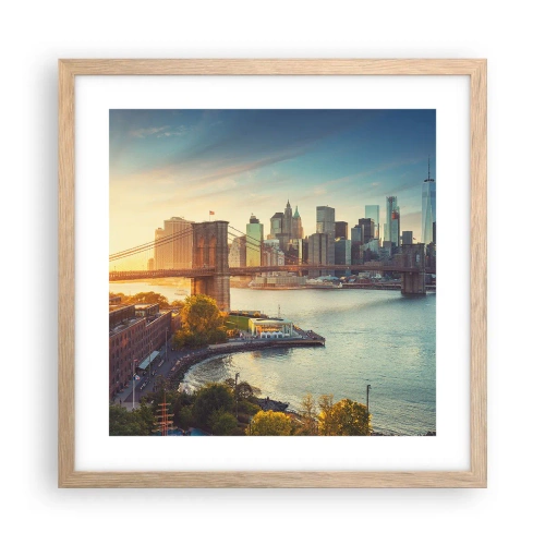 Pôster com moldura de carvalho claro - O amanhecer da cidade grande - 40x40 cm