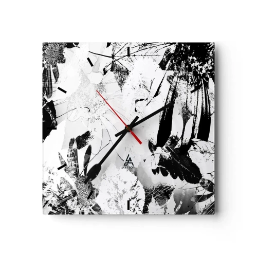 Relógio de parede - Relógio em vidro - Outono a preto e branco - 30x30 cm