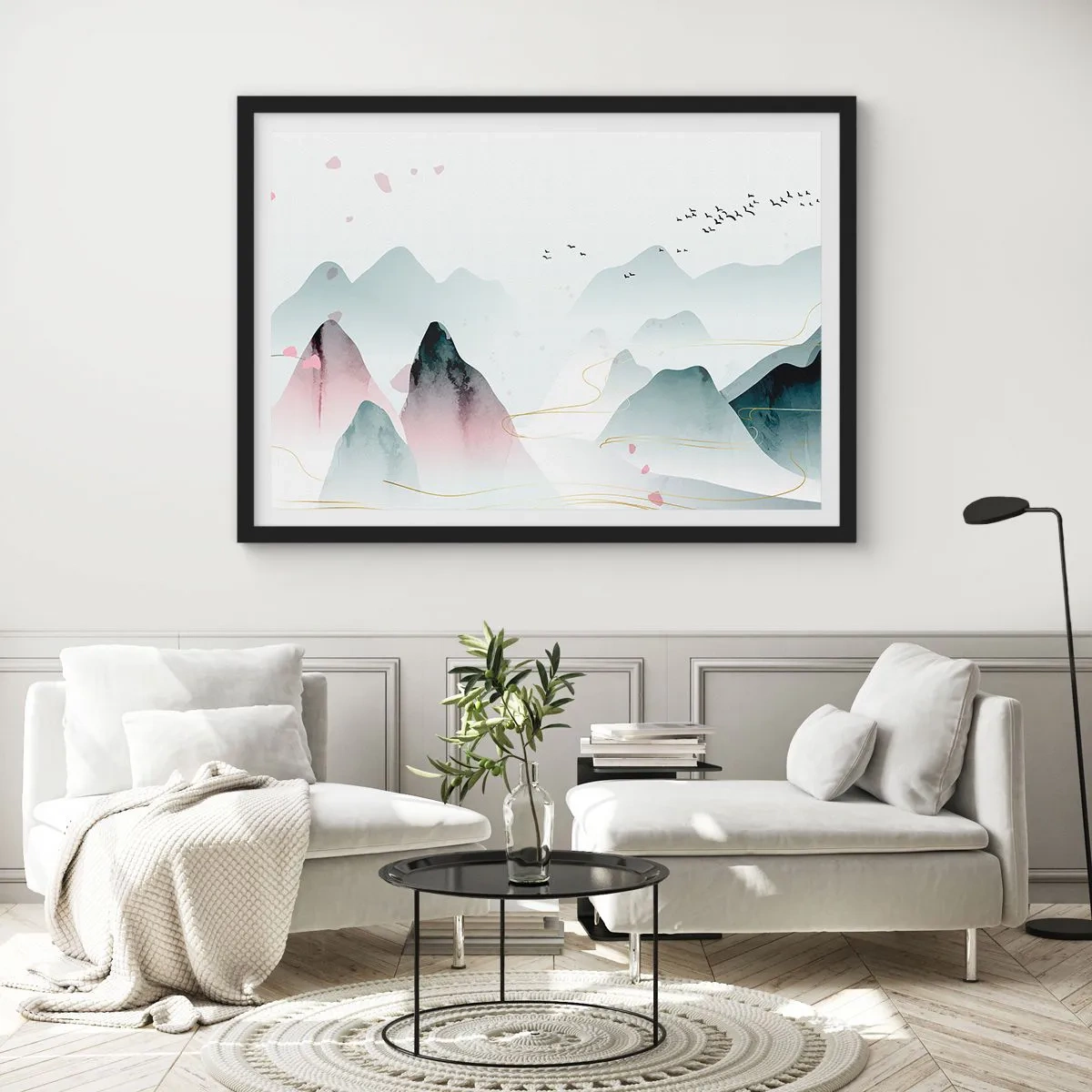 Pôster com moldura preta - Acima dos picos - 100x70 cm