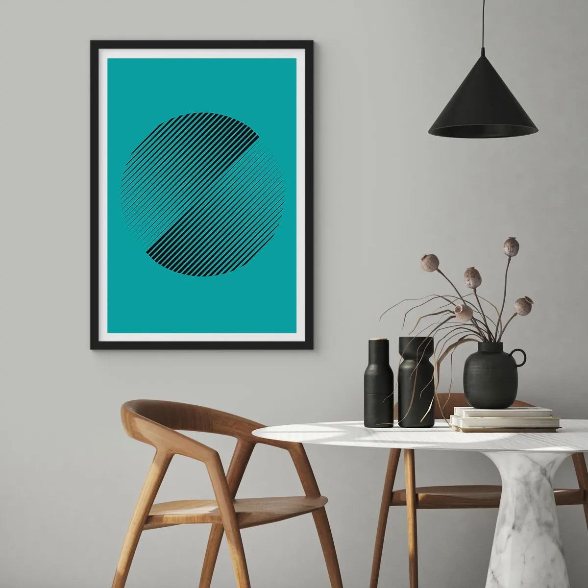 Pôster com moldura preta - Círculo – uma variação geométrica - 61x91 cm