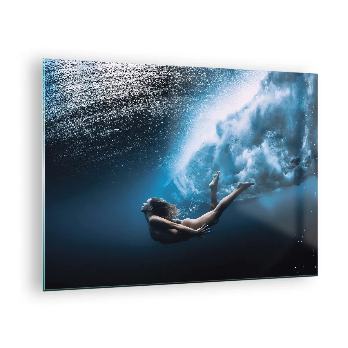 Quadro em vidro - Sereia moderna - 70x50cm - Sereia moderna - Decoração de parede moderna para a sala de estar e quarto ARTTOR